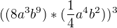 kopírovat do textarea $((8a^3b^9) *(\frac{1}{4}a^4b^2) )^3$