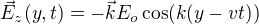 $\vec E_z (y,t)=-\vec k E_o \cos (k(y-vt))$