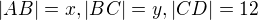 kopírovat do textarea $|AB|=x,|BC|=y,|CD|=12$