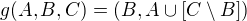 $g(A,B,C)=(B,A\cup[C\setminus B])$