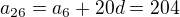 $a_{26}=a_6+ 20d=204$