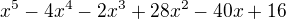 $x^{5}-4x^{4}-2x^{3}+28x^{2}-40x+16$