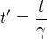 $t'=\frac{t}\gamma$