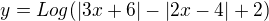 $y= Log(|3x+6| - |2x-4| + 2)$