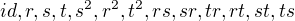 $id,r,s,t,s^{2},r^{2},t^{2},rs,sr,tr,rt,st,ts$