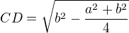 kopírovat do textarea $CD = \sqrt{b^{2} - \frac{a^{2}+b^{2}}{4}}$
