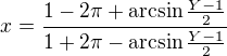 $ x=\frac{1-2\pi+\arcsin\frac{Y-1}2}{1+2\pi-\arcsin\frac{Y-1}2}$