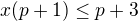 $x(p+1) \leq p+3$