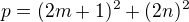 $p=(2m+1)^2+(2n)^2$