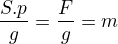 $\frac{S.p}{g}=\frac{F}{g}=m$