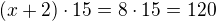 $(x+2)\cdot 15=8\cdot 15=120 $