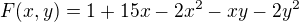 $F(x,y)=1+15x-2x^{2}-xy-2y^{2}$