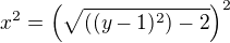 $x^2=\(\sqrt{((y-1)^{2})-2}\)^2$