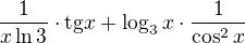 $\frac{1}{x\ln{3}}\cdot\mathrm{tg}x+\log_{3}x\cdot\frac{1}{\cos^2x}$