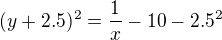 $(y+2.5)^2=\frac1x-10-2.5^2$