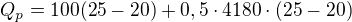 $Q_{p}=100(25-20)+0,5\cdot 4180\cdot (25-20)$