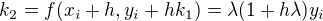 $k_2=f(x_i+h,y_i+hk_1)=\lambda(1+h\lambda)y_i$