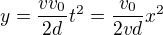 $y=\frac{vv_0}{2d}t^2=\frac{v_0}{2vd}x^2$
