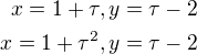 kopírovat do textarea $x=1+\tau,y=\tau-2\\x=1+\tau^2,y=\tau-2$