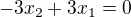 $-3x_{2}+3x_{1}=0$