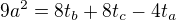 $9a^2=8t_b+8t_c-4t_a$