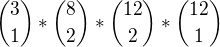 ${3 \choose 1} * {8 \choose 2}*{12 \choose 2}*{12 \choose 1}$