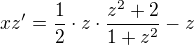 $xz' = \frac12 \cdot z \cdot \frac{z^2 + 2}{1 + z^2} - z$