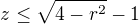 $z \leq \sqrt{4-r^2}-1$