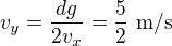 kopírovat do textarea $v_y=\frac{dg}{2v_x}=\frac52\ \text{m/s}$