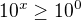 $10^{x}\ge 10^{0}$