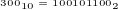 $300{\tiny_{10}}=100101100{\tiny_{2}}$