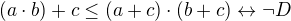 $(a\cdot b)+c\le (a+c)\cdot (b+c) \leftrightarrow \neg{D}$