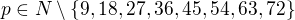 $p\in N\setminus \{9,18,27,36,45,54,63,72\}$