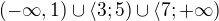 $(-\infty ,1) \cup \langle3;5) \cup \langle 7; +\infty )$