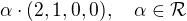 $\alpha\cdot(2,1,0,0), \quad \alpha\in\mathcal{R}$