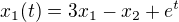 kopírovat do textarea $x_{1}(t)=3x_{1} - x_{2} + e^t$
