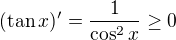 $(\tan x)'=\frac1{\cos^2x}\geq0$