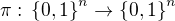$\pi:\,\{0,1\}^n \to \{0,1\}^n$