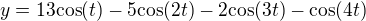 $y=13\text{cos}(t)-5\text{cos}(2t)-2\text{cos}(3t)-\text{cos}(4t)$
