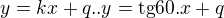 $y=kx+q .. y= \text{tg}60.x+q$