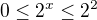 kopírovat do textarea $0\leq 2^x \leq 2^2$