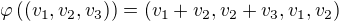 $\varphi \((v_{1},v_{2},v_{3})\)=(v_{1}+v_{2},v_{2}+v_{3},v_{1},v_{2})$