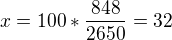 $x=100*\frac{848}{2650}=32$