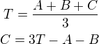 kopírovat do textarea $T=\frac{A+B+C}{3}\\C=3T-A-B$