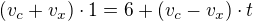 $(v_c+v_x)\cdot 1 = 6 + (v_c-v_x)\cdot t$