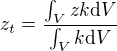 $z_t=\frac{\int_V zk\mathrm{d}V}{\int_V k\mathrm{d}V}$