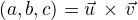 $(a,b,c)=\vec{u}\,\times\,\vec{v}$