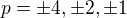 $p = \pm 4, \pm 2, \pm 1$