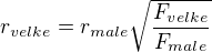 $r_{velke}=r_{male}\sqrt{\frac{F_{velke}}{F_{male}}}$