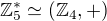 $\mathbb{Z}_5^{*}\simeq (\mathbb{Z}_4, +)$